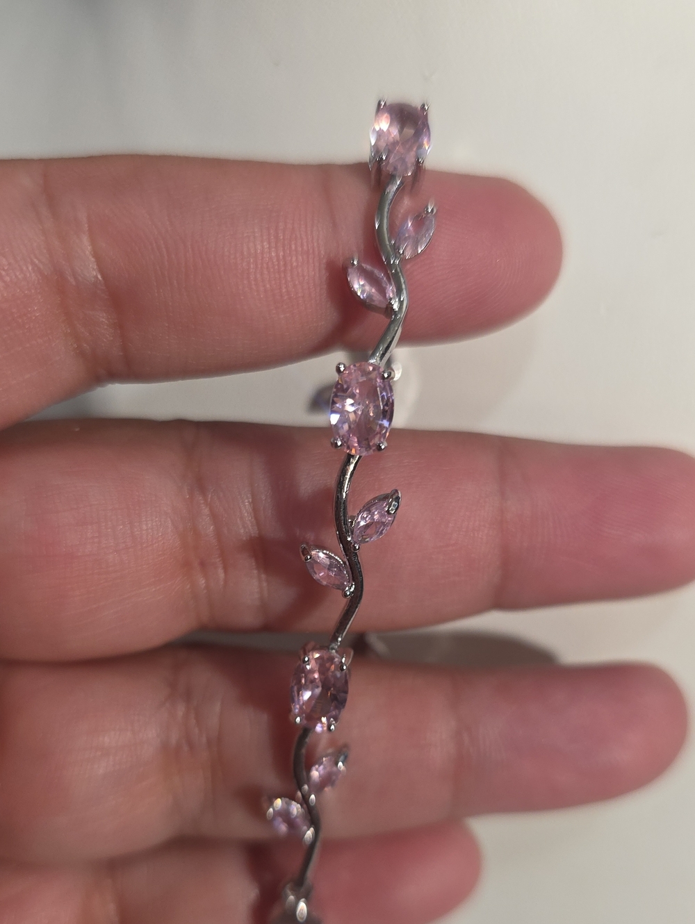 Delicate 18k Brass Plated Waterproof Pink Crystal Vine Bracelet